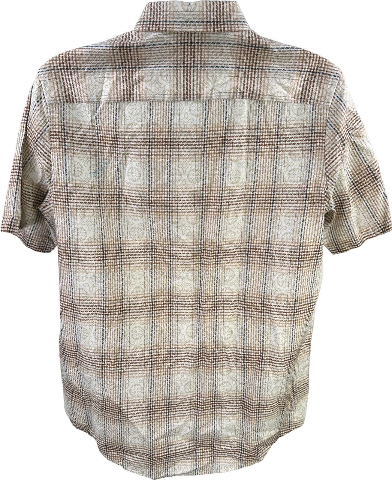 Tasso Elba Men’s White/Brown Plaid Short Sleeve Button Up Shirt - M