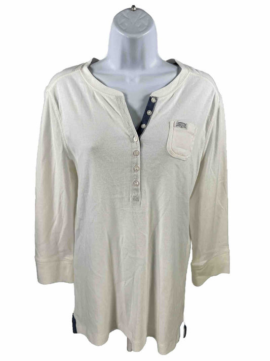 NEW LAUREN Ralph Lauren Women's White 3/4 Sleeve Henley Shirt - L