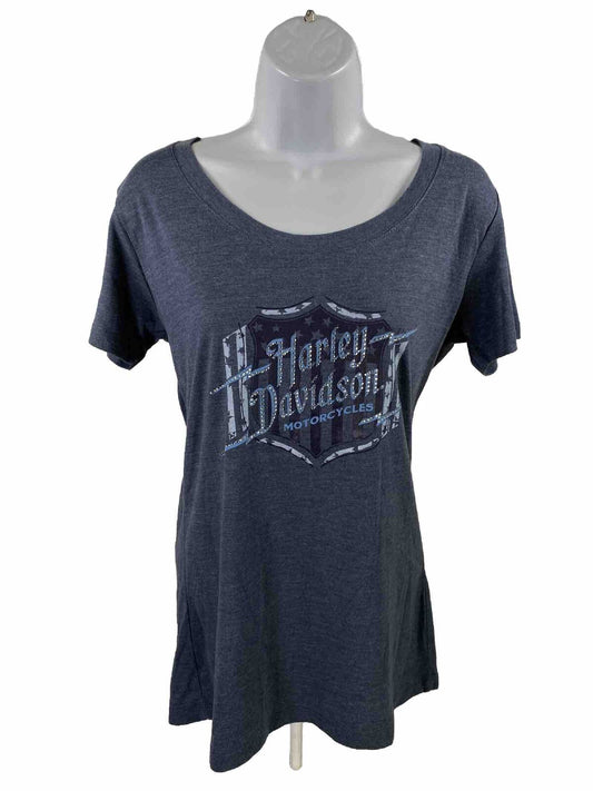 NEW Harley Davidson Women's Blue Rhinestone Cement City MI T-Shirt - L