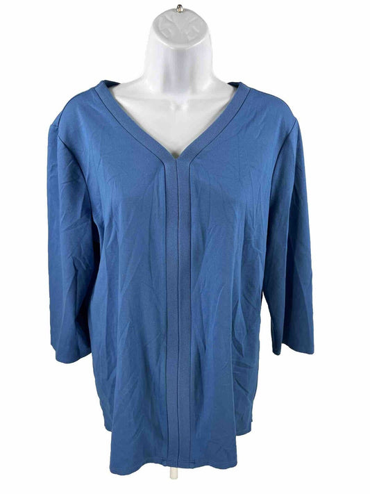 Chico's Women's Blue 3/4 Sleeve V-Neck Knit Top Shirt - 1/US M