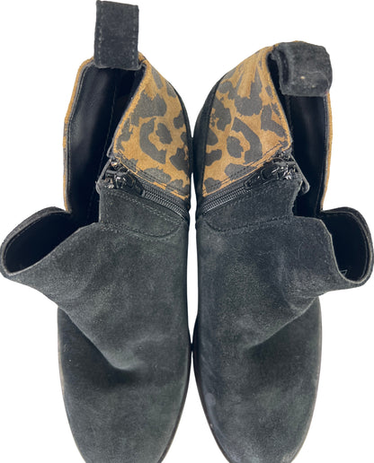 Clarks Women’s Black Suede Animal Print Block Heel Ankle Booties - 6