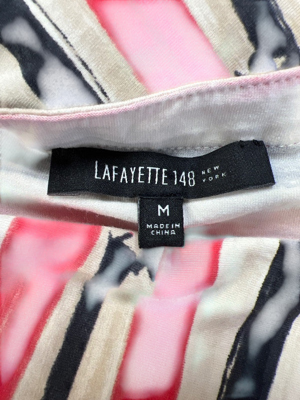 Lafayette 148 Women's Pink/Beige Striped 1/2 Sleeve Shirt - M
