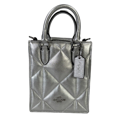 Coach Women's Silver North South Puffy Quilted Mini Tote Bag Purse