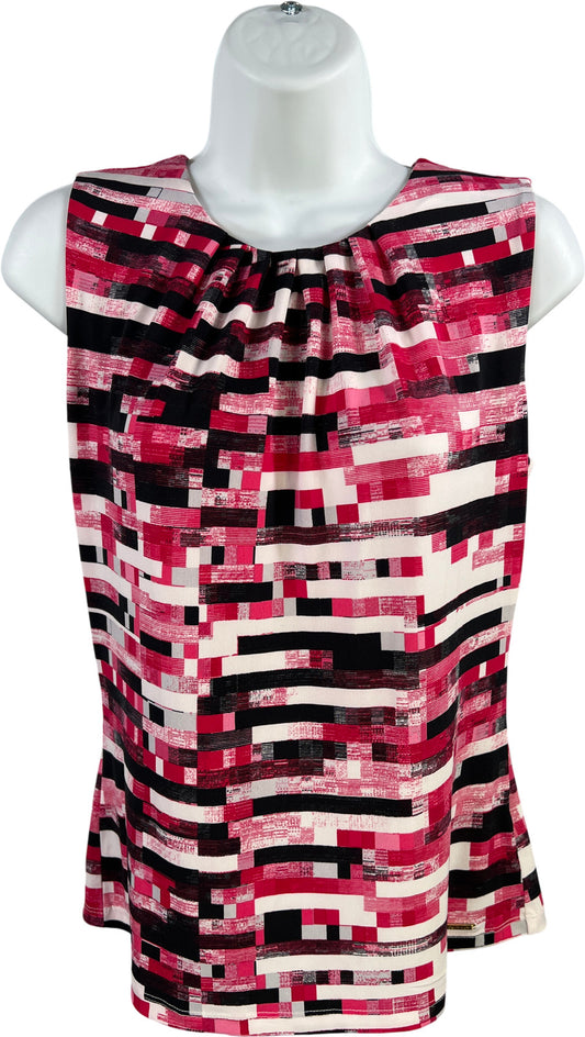 Calvin Klein Women’s Pink/Black Pleated Front Sleeveless Blouse - S