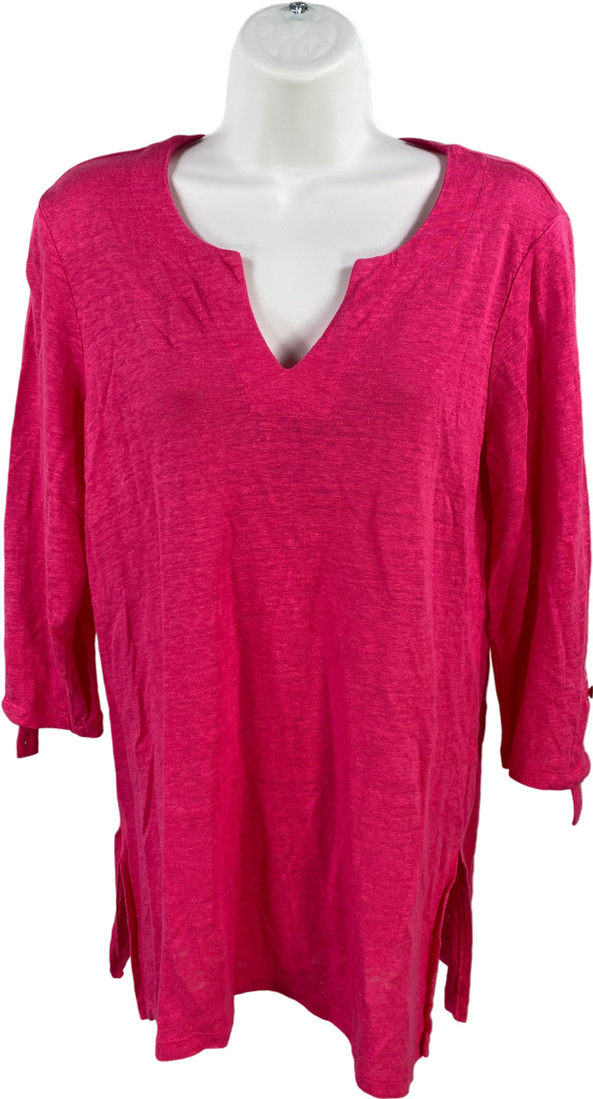 Chico’s Women’s Pink Linen V-Neck 1/2 Sleeve T-Shirt - 0/US S