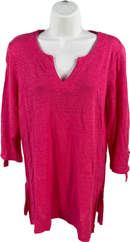 Chico’s Women’s Pink Linen V-Neck 1/2 Sleeve T-Shirt - 0/US S