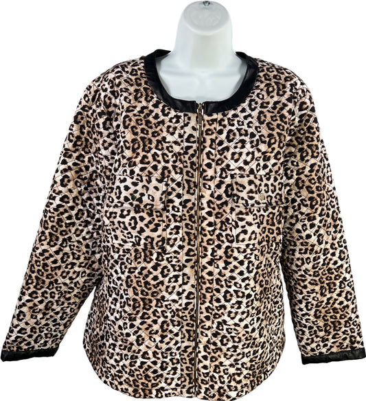 Chico’s Women’s Black/Beige Animal Print Quilted Full Zip Jacket - 3/US XL