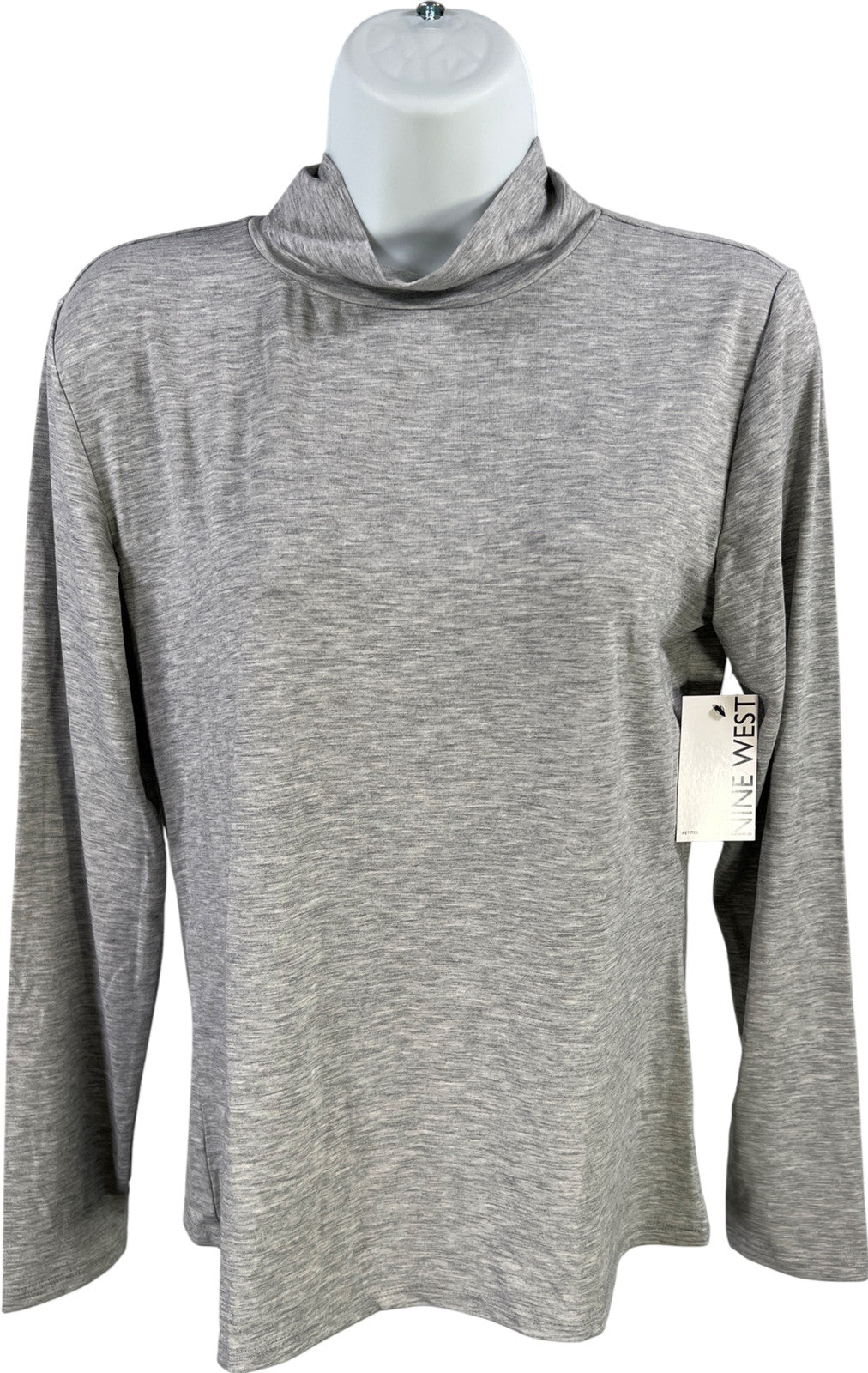 Nine West Women’s Gray Heathered Long Sleeve Mock Neck Shirt - M Petite