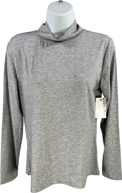 Nine West Women’s Gray Heathered Long Sleeve Mock Neck Shirt - M Petite