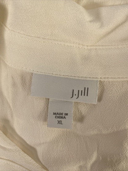 J.Jill Women's White Long Sleeve Button Up Pleated Blouse - XL