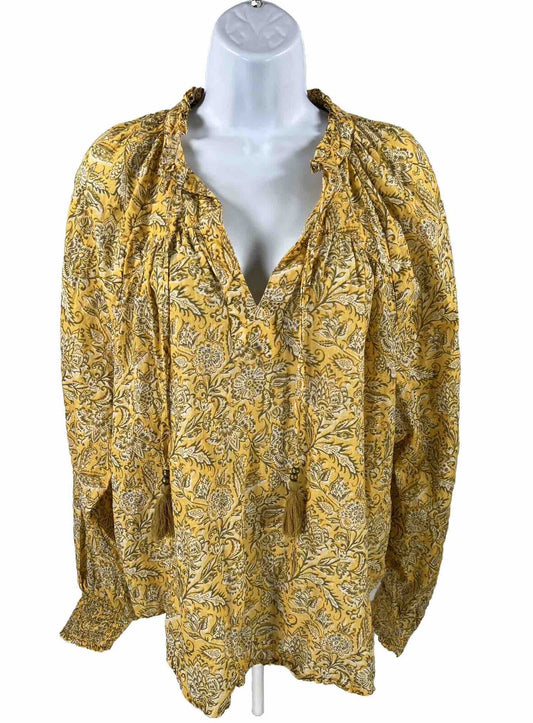 by Anthropologie Women's Yellow Paisley Long Sleeve Blouse - L