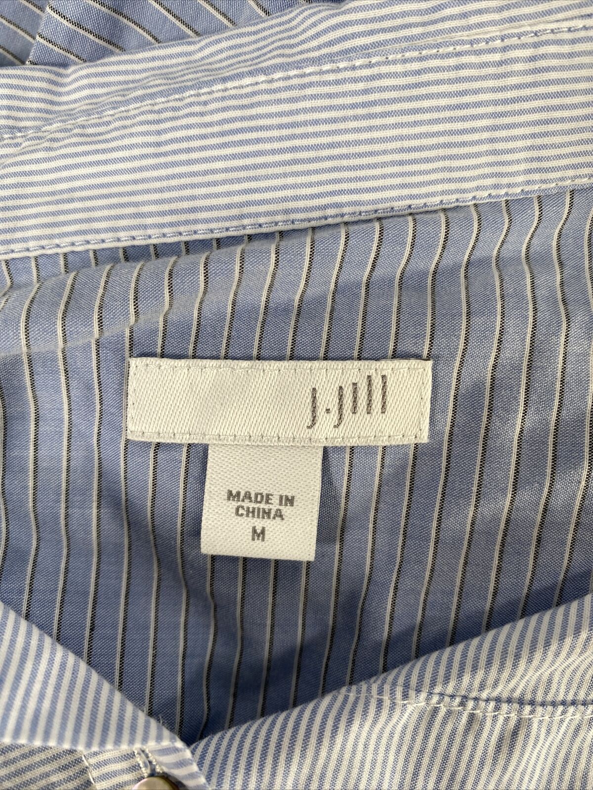 J. Jill Women's Blue Striped Long Sleeve Cotton Button Up Shirt - M