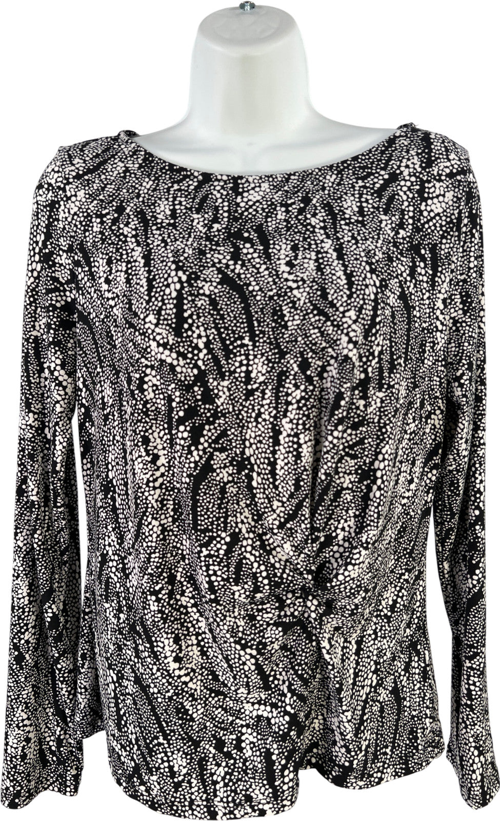 Tahari Women’s Black/White Long Sleeve Twist Front Blouse - M