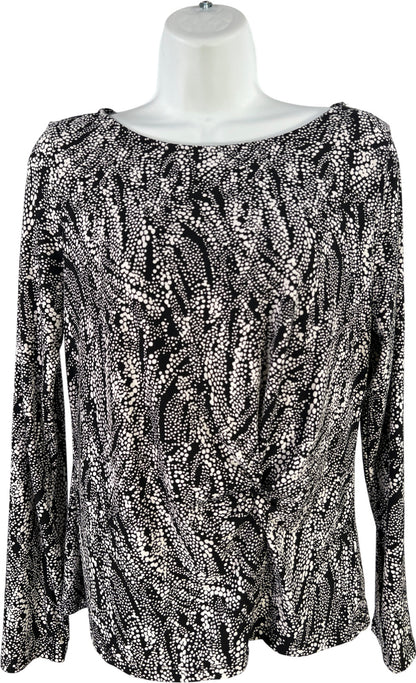Tahari Women’s Black/White Long Sleeve Twist Front Blouse - M
