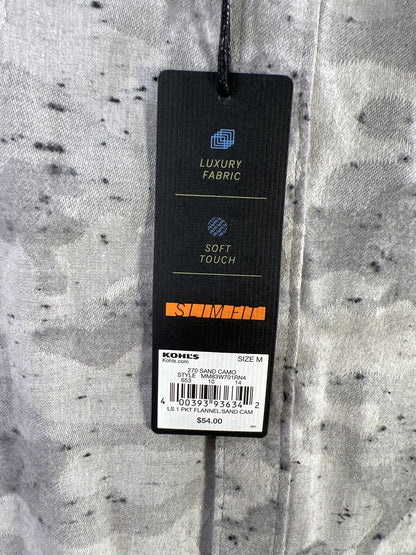 Marc Anthony Men’s Gray Camo Soft Touch Slim Fit Button Up Shirt - M