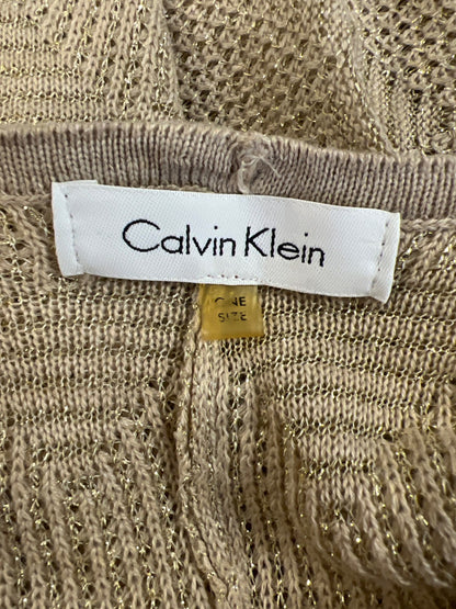 Calvin Klein Women’s Beige/Gold Metallic Open Knit Shawl Sweater - One Size