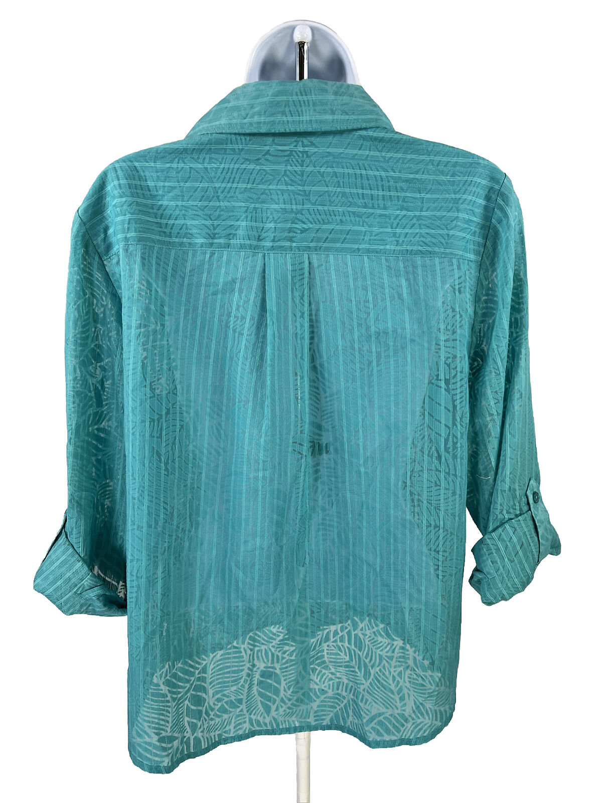 Chico's Women's Blue Semi Sheer Roll Sleeve Button Up Shirt - 1/US M