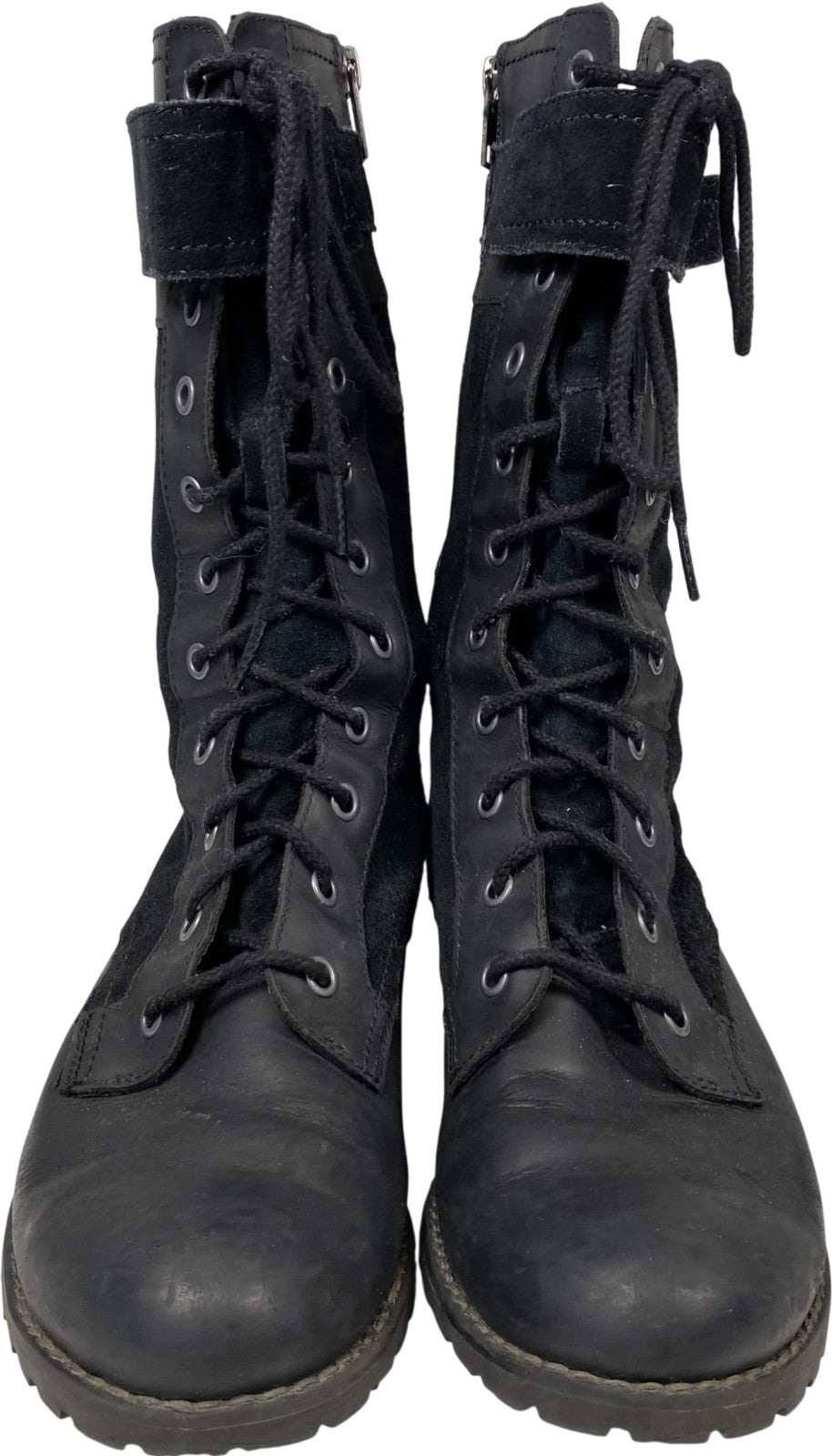 Timberland Women’s Black Suede Wenham Mid Calf Lace Up Side Zip Boots - 8