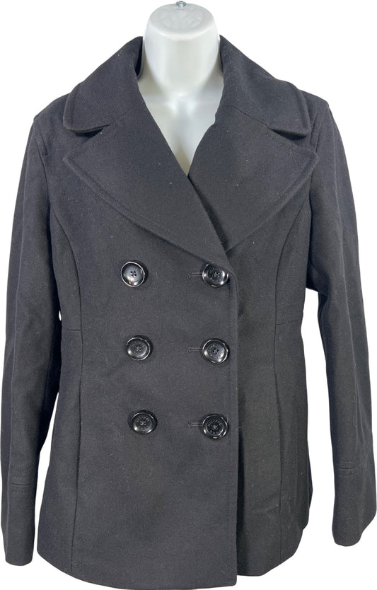 Michael Kors Women’s Black Wool Blend Button Up Pea Coat - M
