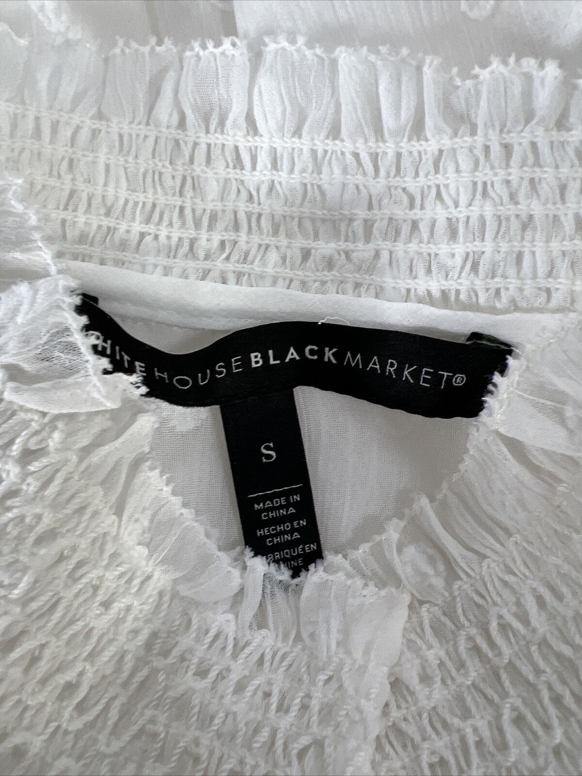 White House Black Market Women's White Sheer Lace Button Up Blouse - S