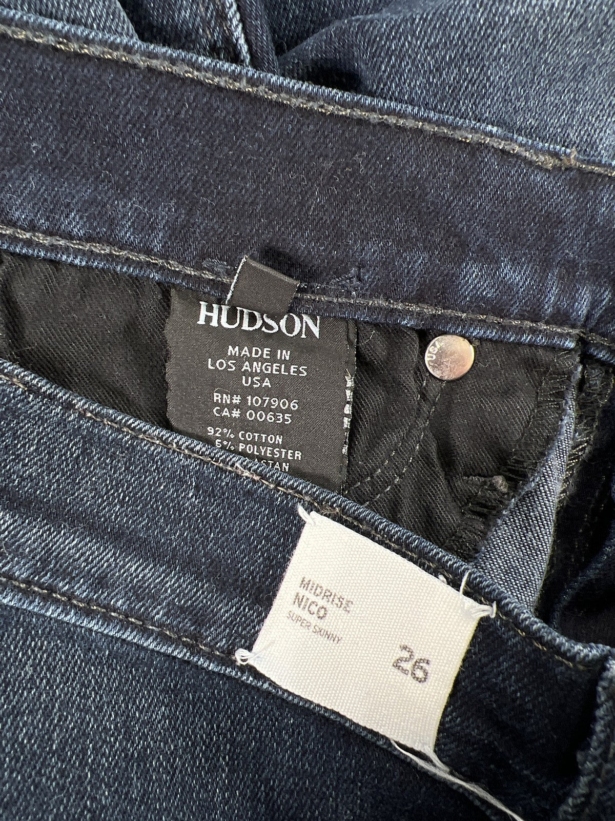 Hudson Women’s Dark Wash Mid Rise Nico Super Skinny Distressed Denim Jeans - 26