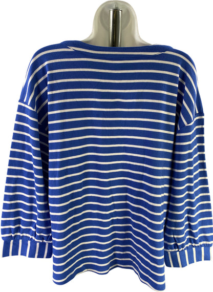 Croft and Barrow Women’s Blue Striped 3/4 Sleeve V-Neck Pullover Shirt - XL