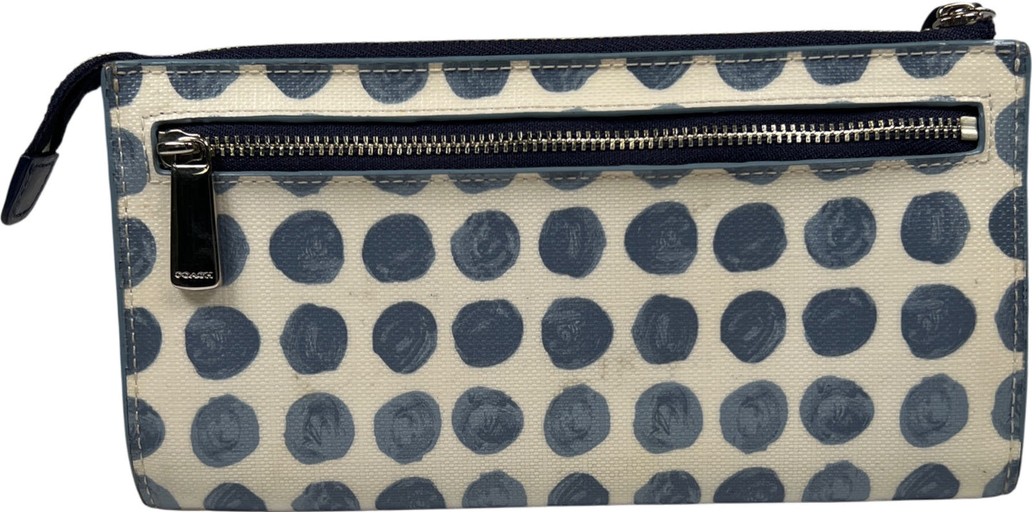 Coach Blue/White Coated Canvas Bleecker Painted Dot Zippy Wristlet Wallet