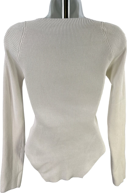 Commense Women’s Ivory/White Ribbed Long Sleeve Sweater Shirt - S