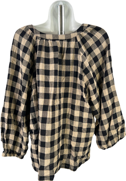 Beach Lunch Lounge Women’s Black/Beige Molly Checkered 3/4 Sleeve Blouse - L