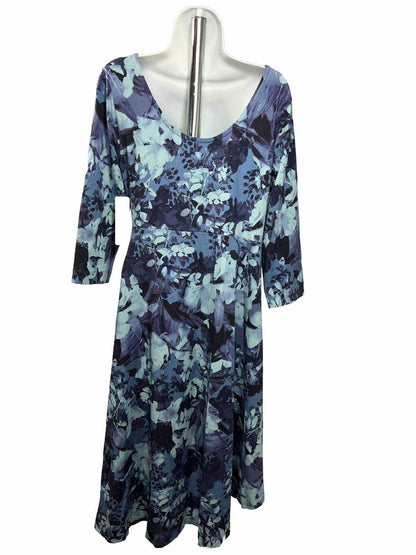 NEW Soft Surroundings Women's Blue Floral Cyane Asymmetrical Midi Dress - M