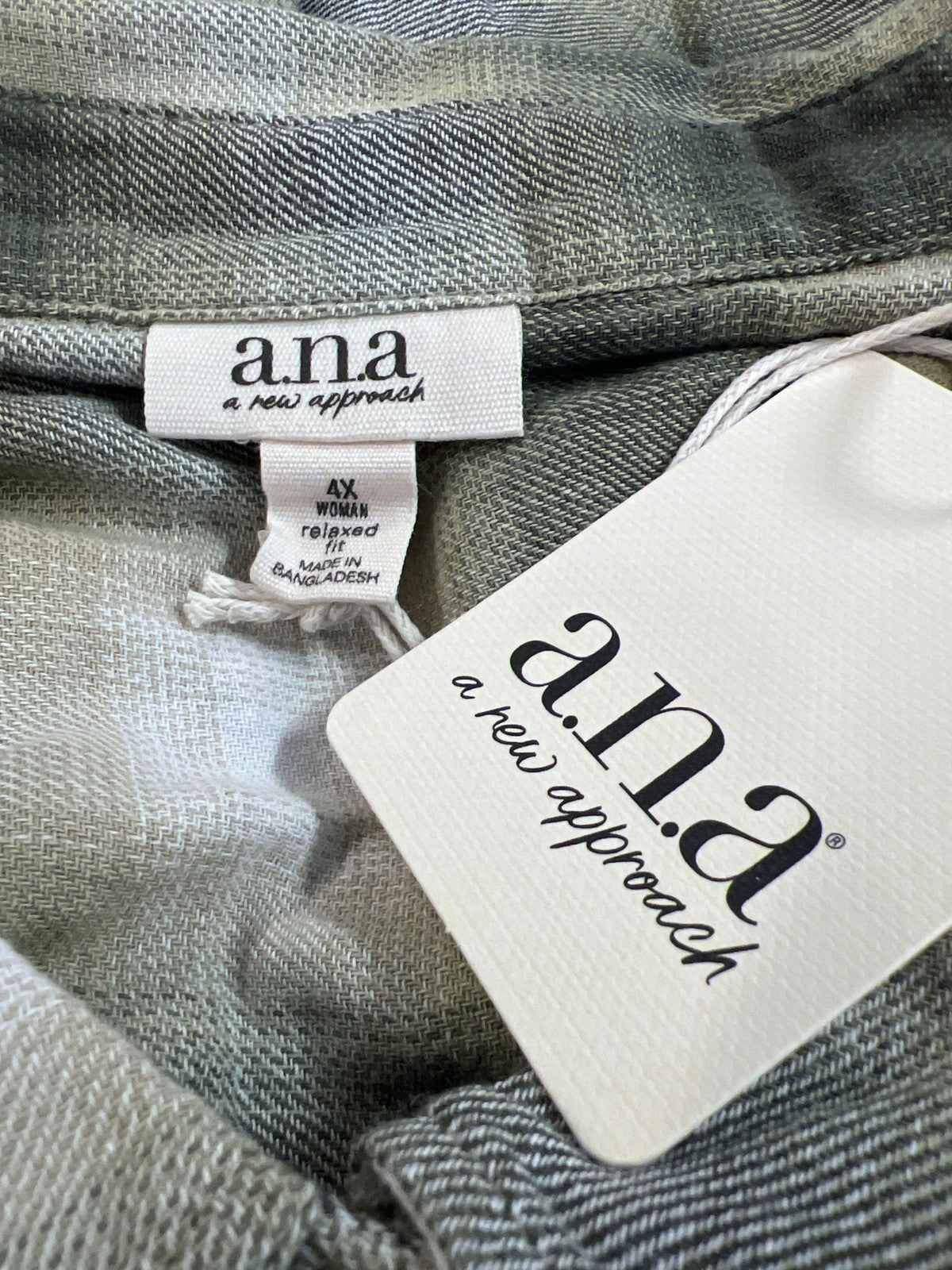 Ana Women’s Green Plaid Long Sleeve Button Up Flannel Shirt - Plus 4X