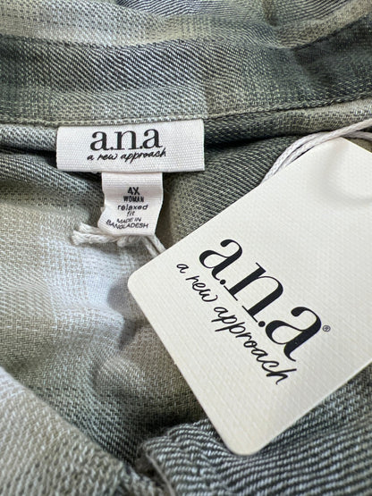 Ana Women’s Green Plaid Long Sleeve Button Up Flannel Shirt - Plus 4X