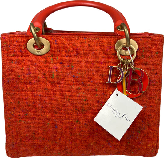 Christian Dior Lady Dior Small Tweed Orange Rare Vintage Purse
