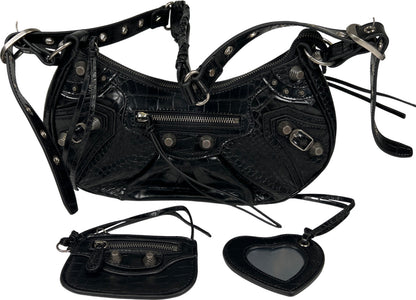 Balenciaga Black Leather Le Cagole Bag Small Satchel Bag Purse