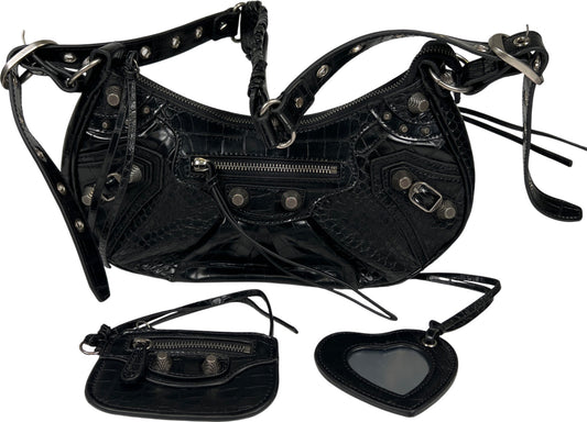 Balenciaga Black Leather Le Cagole Bag Small Satchel Bag Purse