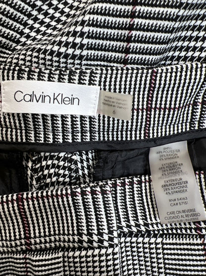 Calvin Klein Women's White Plaid Slim Fit Dress Pants - 6