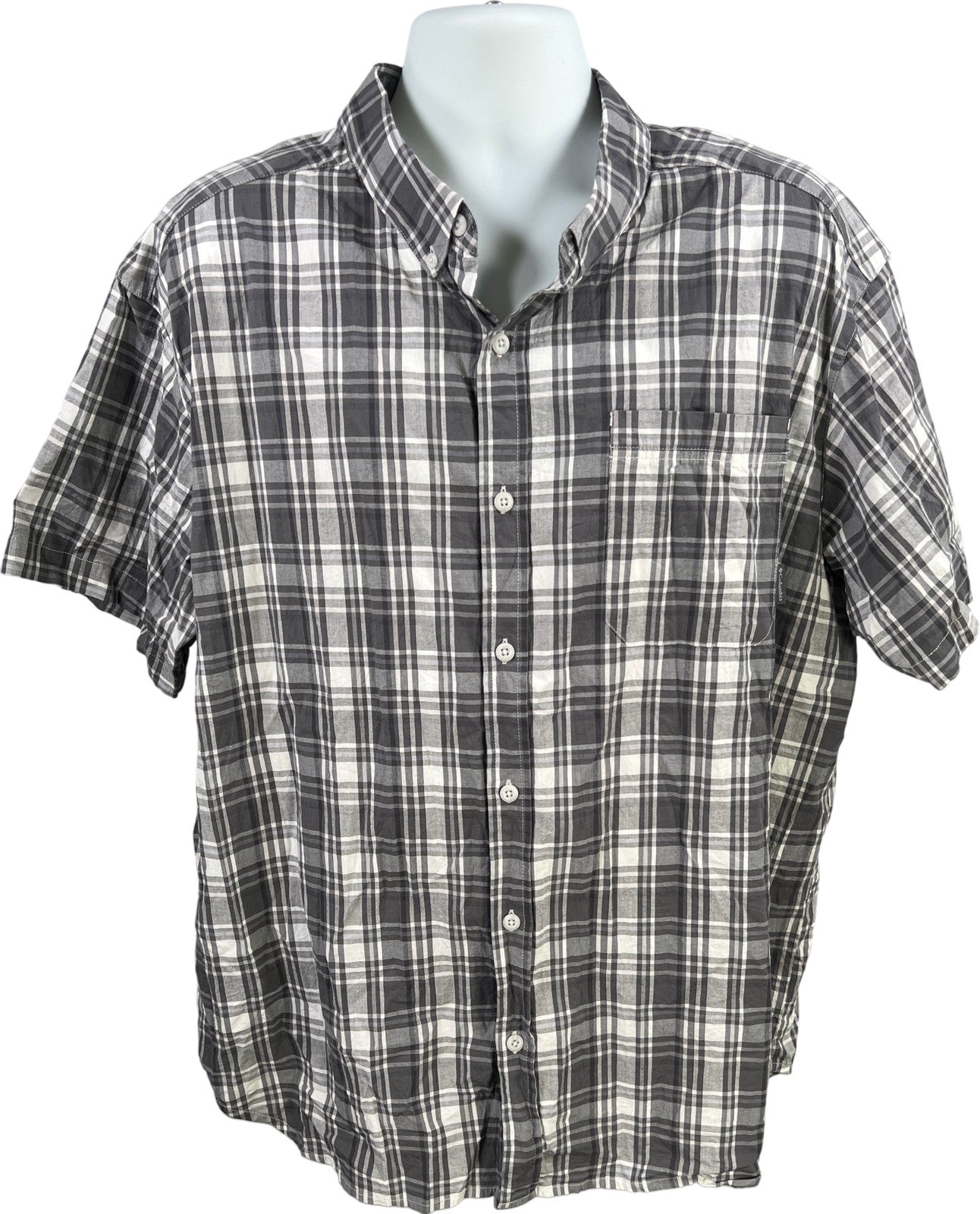 Columbia Men’s Gray Plaid Regular Fit Short Sleeve Button Up Shirt - XXL