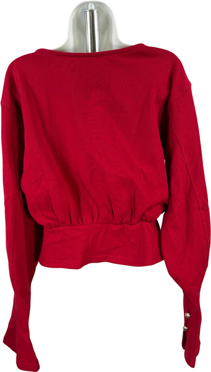 Commense Women’s Red Long Sleeve Peplum Bell Sleeve Shirt - S