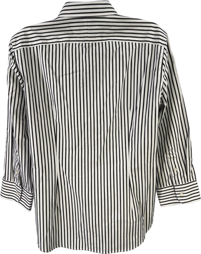 Chaps Women’s White/Gray Striped 3/4 Sleeve No Iron Button Up Shirt - L