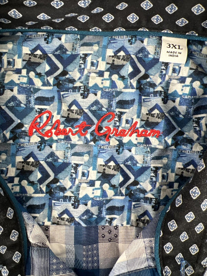 Robert Graham Men's Blue Checkered Short Sleeve Button Up Shirt - 3XL