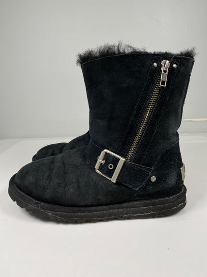 UGG Women’s Black Blaise Zipper Side Short Shearling Boots - 6