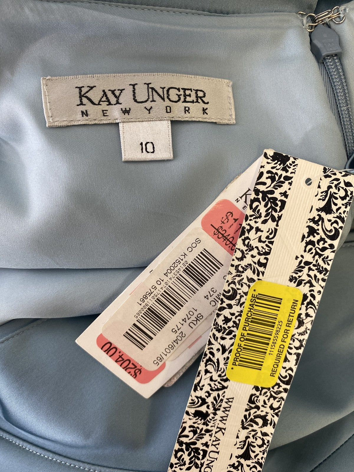 Kay Unger Women’s Blue Satin 1/2 Sleeve Sheath Dress - 10