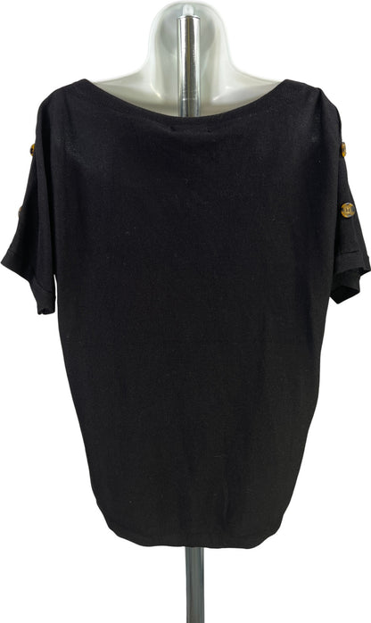 Cable and Gauge Women’s Black Short Button Accent Sleeve Shirt - S