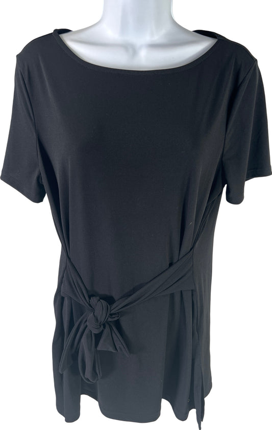 Ellen Tracy Women’s Black Short Sleeve Tie Front Blouse - M