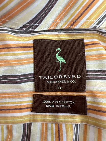 Tailorbyrd Men’s Orange/Yellow Striped Long Sleeve Button Up Shirt - XL
