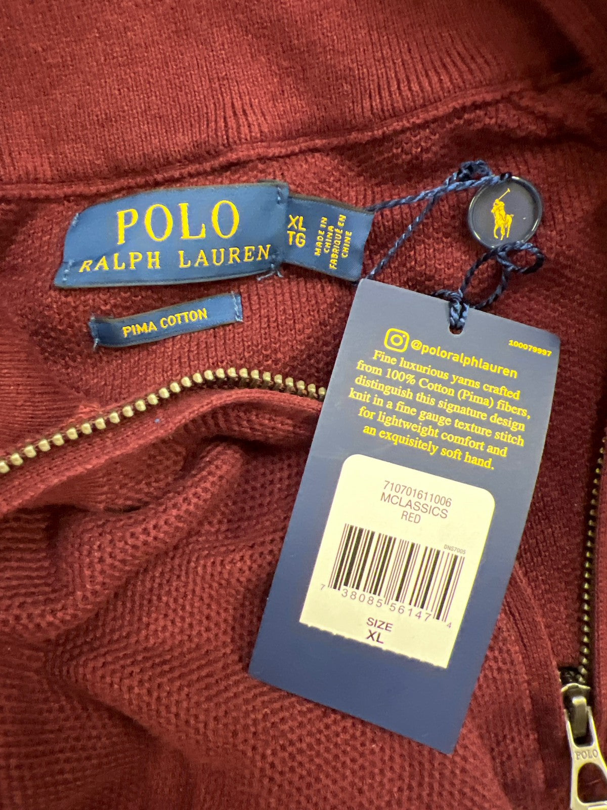 Polo Ralph Lauren Men’s Burgundy 1/4 Zip Long Sleeve Pullover Sweater - XL