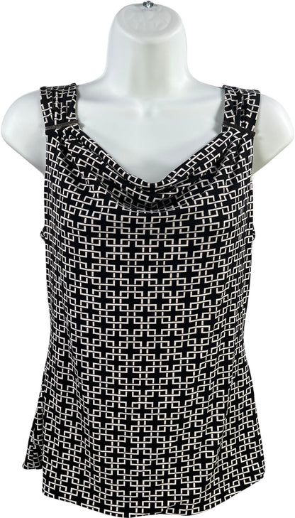White House Black Market Women’s Black/White Sleeveless Drape Neck Tank Top - S