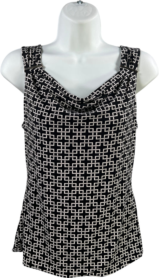 White House Black Market Women’s Black/White Sleeveless Drape Neck Tank Top - S