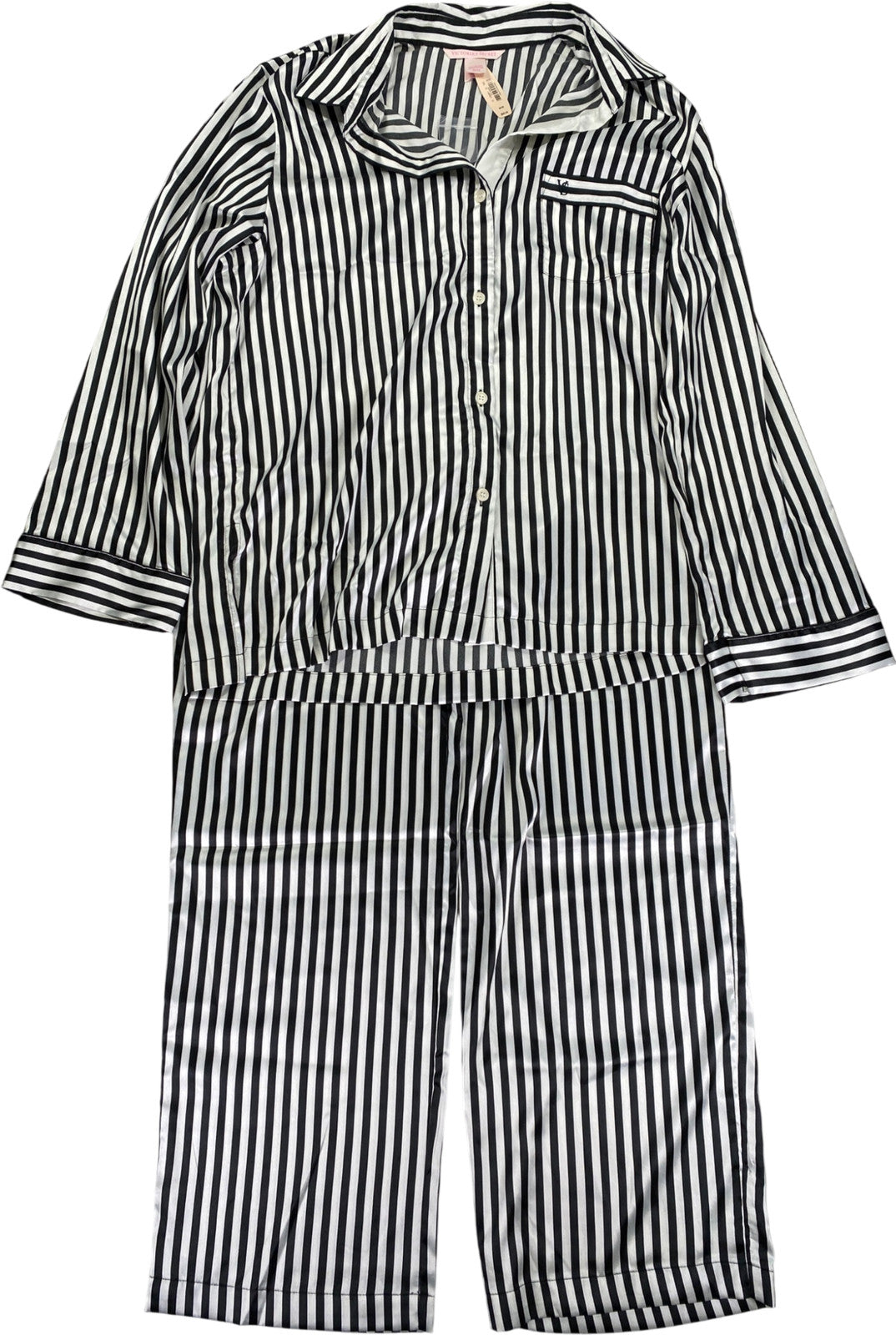 Victoria’s Secret Women’s Black/White Long Sleeve Pajama Shirt and Pant Set - M