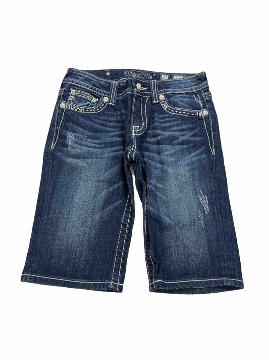 Miss Me Women's Dark Wash Flap Pocket Bermuda Jean Shorts - 27